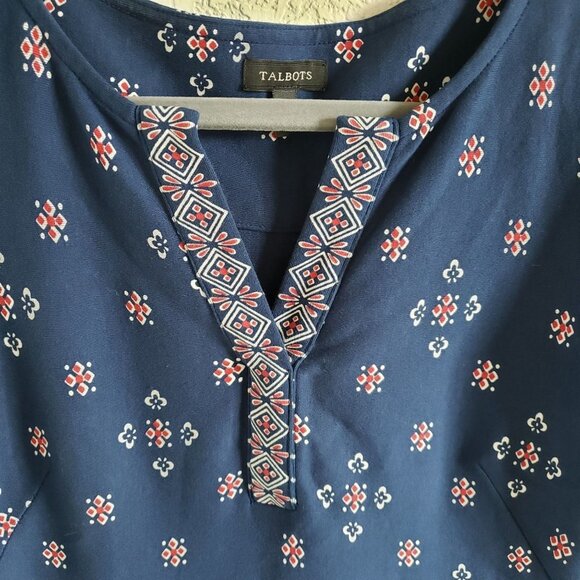 Talbot's Woman's Size XS Cotton Stretch knit Sun dress Red White Blue Sleeveless - Picture 4 of 6